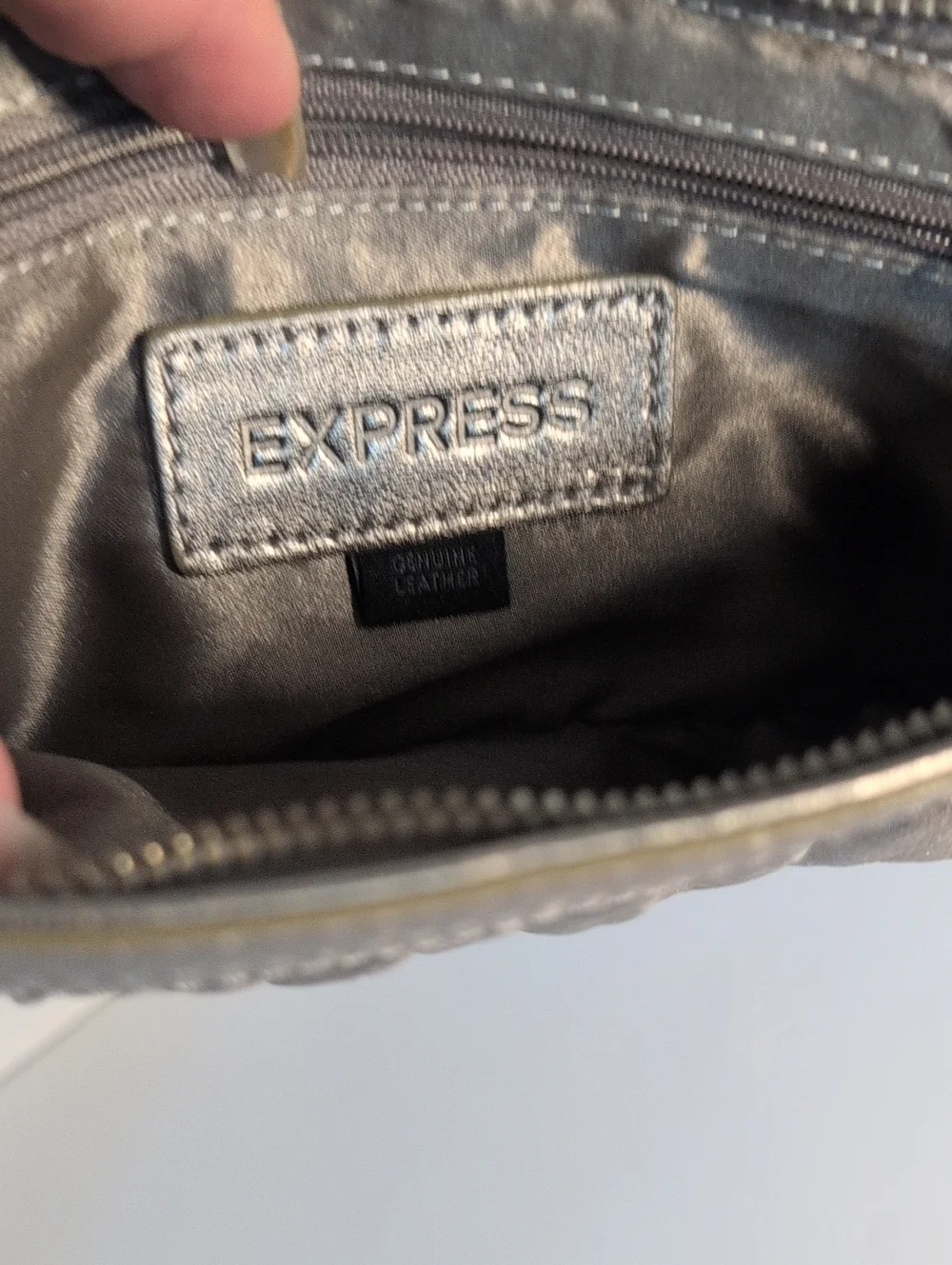 Express Metallic Silver Women's Leather Clutch